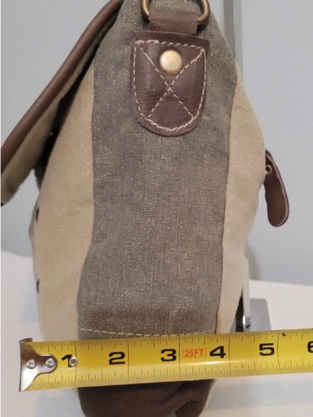Myra Bag Canvas Leather Star Brown Trim Shoulder Bag Khaki Taupe - Picture 15 of 16